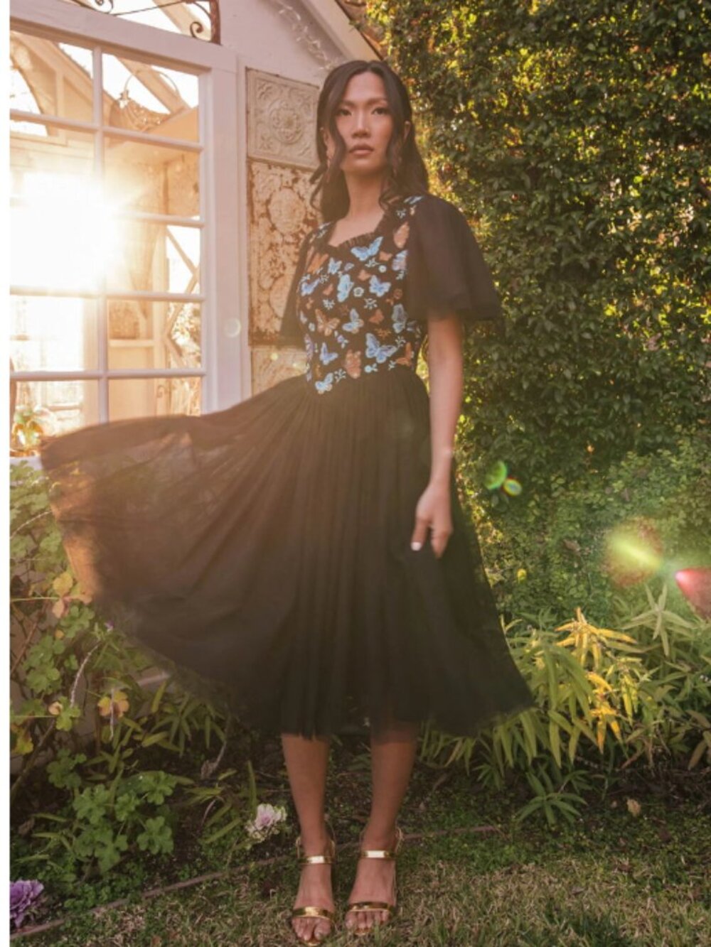 EUC JessaKae Midnight Monarch Dress Butterfly Black Blue Women's Large